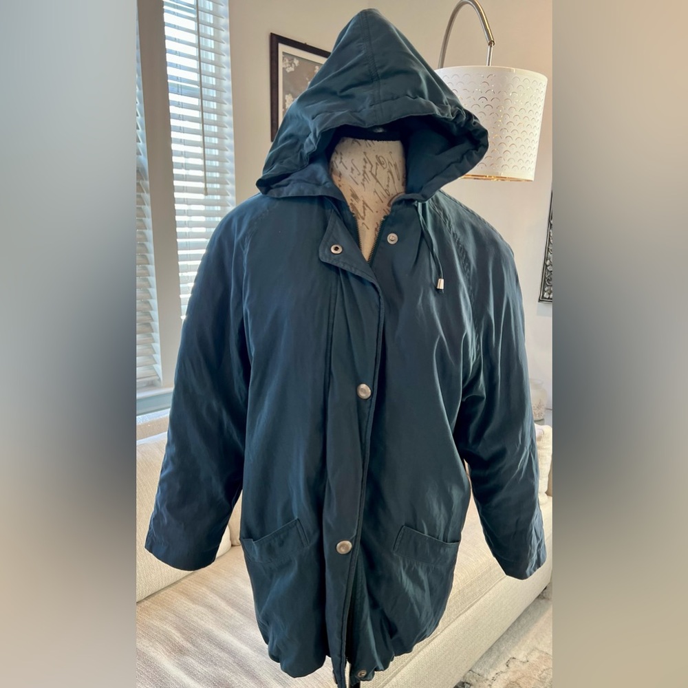 London Fog Vintage Green Coat Puffer Pockets Women’s Small Dark Sage - Picture 1 of 15